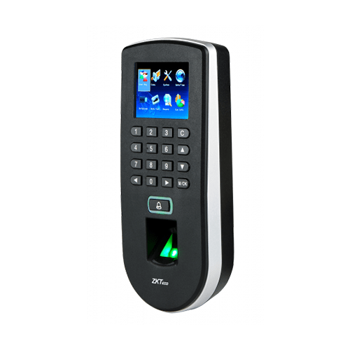 ZKTeco F19 Biometric Access Control and Time Attendance Terminal; TFT Color Screen Slim and Elegant Design Fast and Accurate Fingerprint Algorithm Easy Installation and Connectivity Full Access Control Features Easy Operation and Management ZKTeco F19 Biometric Access Control & Time Attendance Terminal